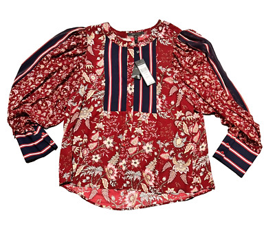 Bcbg MaxAzria boho Shirt  red multicolor floral blouse XL Top - $248- New