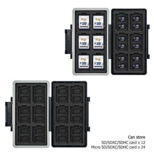 Water-Resistant Memory Card Case Storage Holder fits 12 SD +24 Micro SD TF Cards - Picture 2 of 11