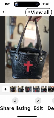 Genuine Leather And Stingray Cross Purse Tote Chrome Crosses Handbag Hearts - Picture 3 of 10