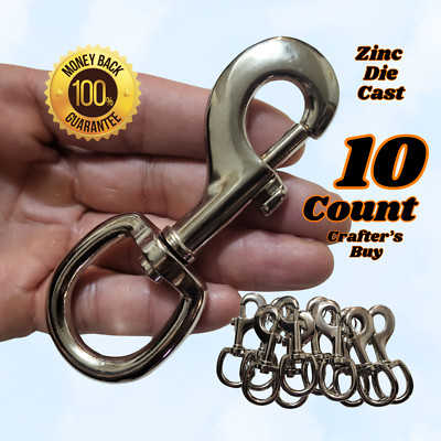Bolt action snap hook with 1'' swivel eye 4 1/4'' long 10 count bag of clips clasp