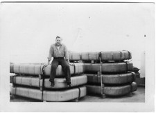 ORIGINAL VINTAGE PHOTO: Navy Sailor Man Male Ship Rafts Boats 40's 40s WW2 WWII
