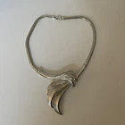 Vtg Trifari Silver Tone Statement Necklace Leaf  Design Costume Jewelry