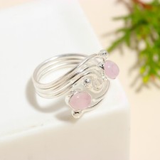 Ring Dainty Rose Quartz Gemstone 925 Sterling Silver Handmade Jewelry For Gift