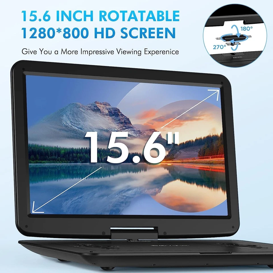 17.9" Portable DVD Player with 15.6" Swivel Screen 6 Hours Rechargeable Battery - Image 3 of 4