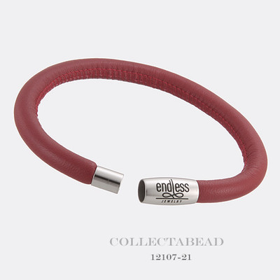 Authentic Endless Stainless Steel Red Single Leather Bracelet 7.5'' 12107-19