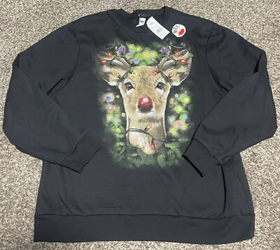 NWT Mens Fifth Sun Black Reindeer Christmas Sweater Sweatshirt 2XL Lights  Up