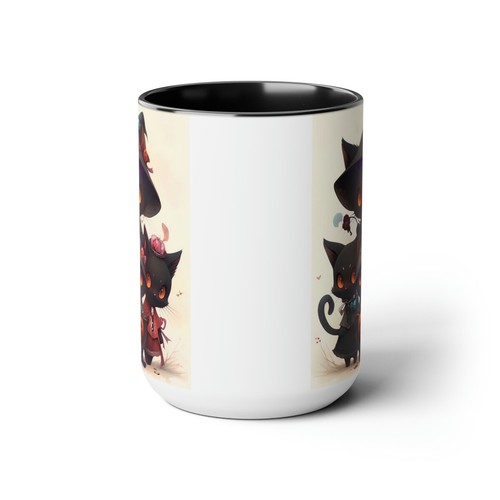 15oz Two-Tone Coffee Mugs Witching You A Fun Halloween Black Cat Anime Cartoon - Picture 14 of 26