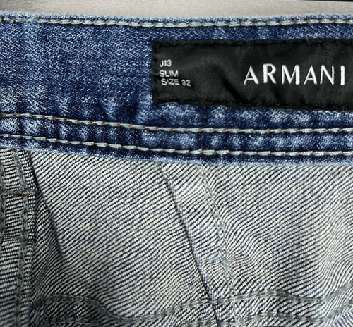 ARMANI EXCHANGE Men's Jeans 32 Blue Wash Slim Fit Destroyed Patchwork - Picture 4 of 17