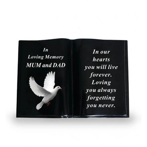 Graveside Plaque Memorial Black Book With Dove Remembrance Ornament - Mum & Dad
