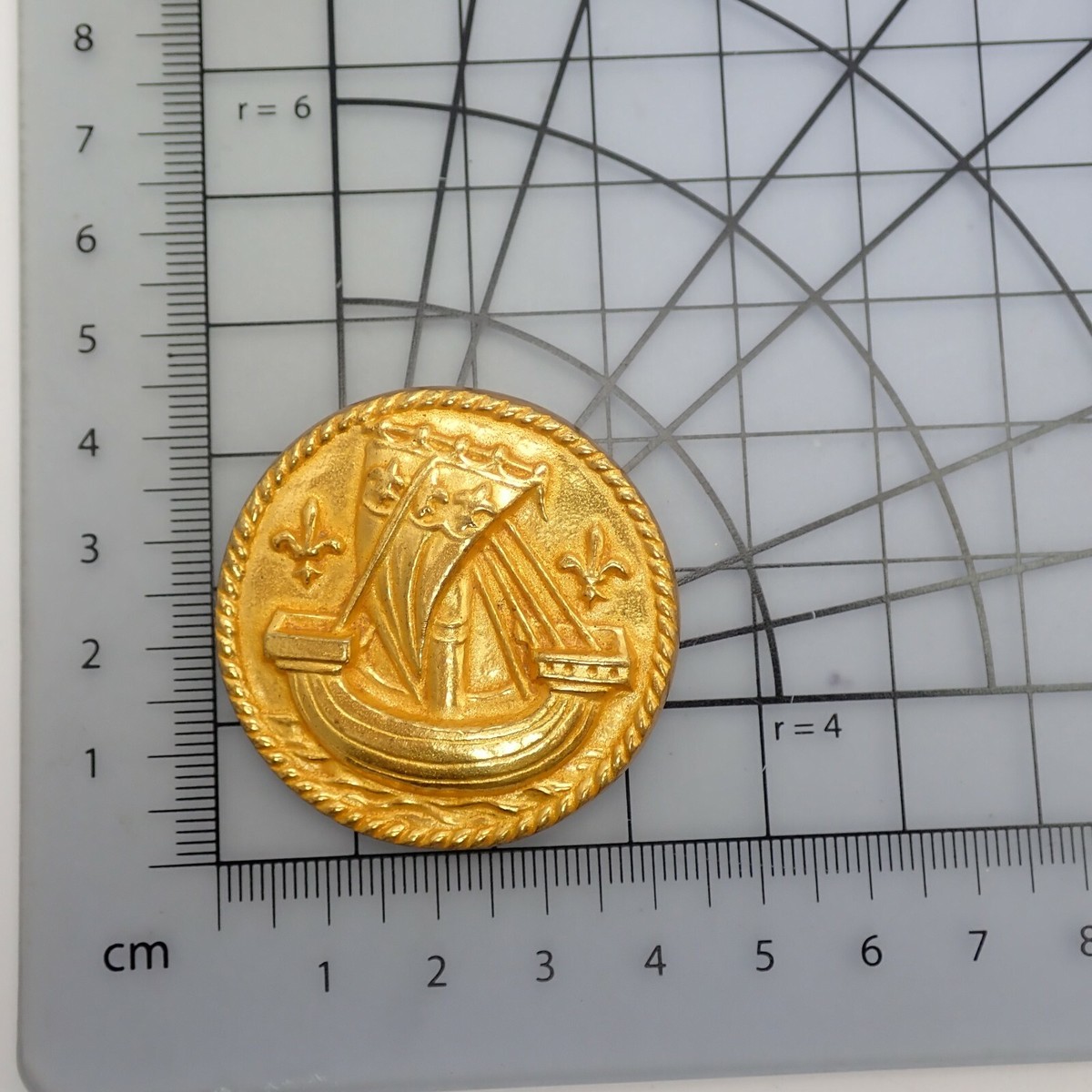 Vintage Arthus Bertrand Paris Gold Tone Tall Ship Medallion Pin