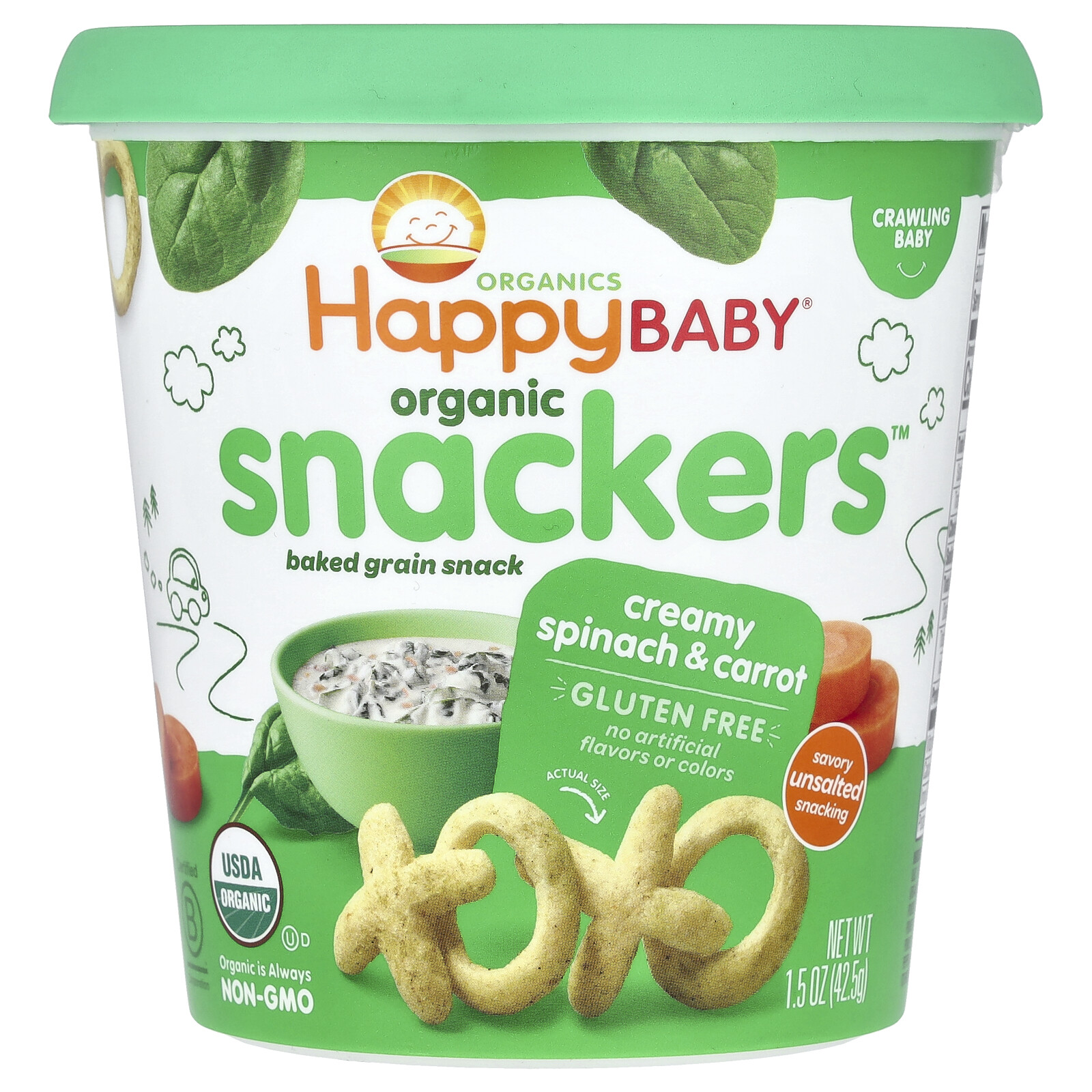 Happy Baby®, Snackers™, Creamy Spinach & Carrot, 1.5 oz (42.5 g)