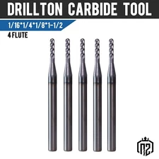 5 PCS 1/16" 4 Flute 1-1/2" Overall Ball Nose Carbide End Mill AlTiN Coated