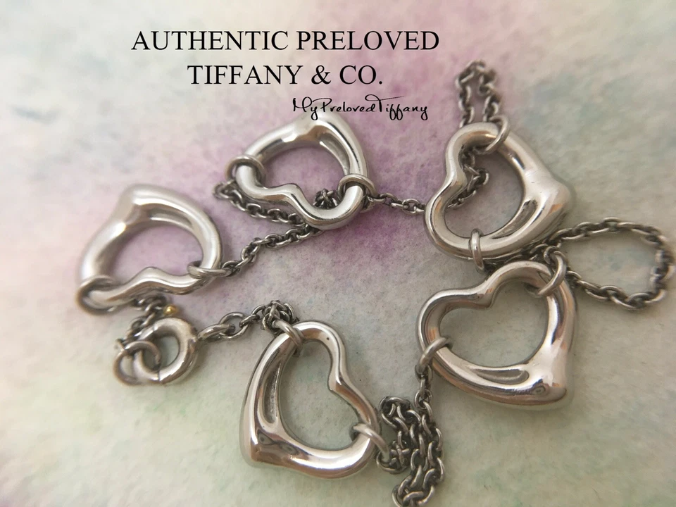 Authentic Tiffany & Co. Elsa Peretti 11mm 5 Open Heart Platinum Bracelet 7.5” - Image 3 of 4