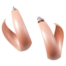 Peach Pastel Orange Enamel Metal Twisted Curved Hoop Earrings Pierced 1" Vintage