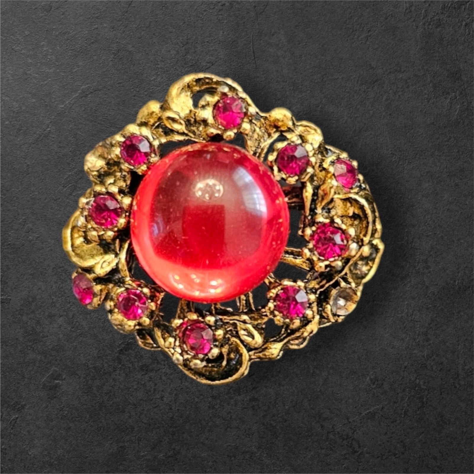 Vintage Gold Tone Adjustable Ring - Ruby Red Ston… - image 3