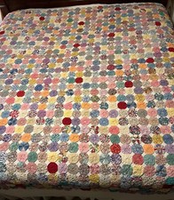 Large Handmade Pinwheel YoYo Quilt 83 X 98.5 King Size - Beautiful
