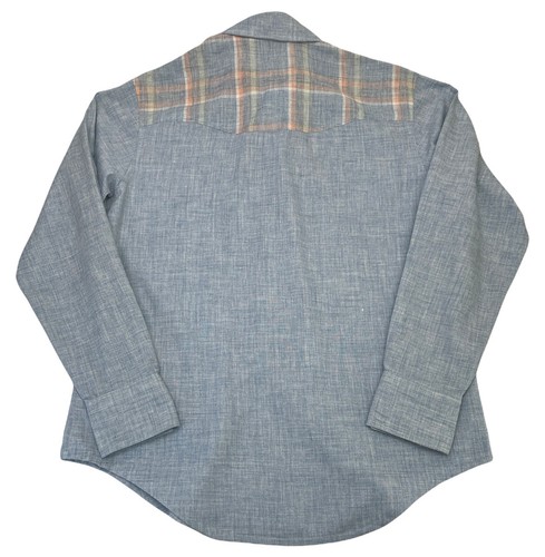 Homemade Shirt Mens Western Sawtooth Campdraft Pearl Snap LS Denim Sz M 1970s - Picture 8 of 12