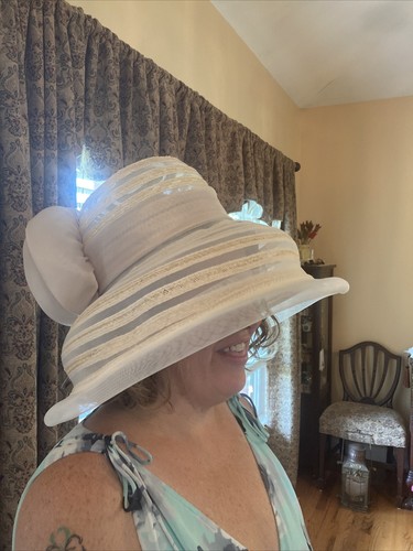 Vintage Juan ELL ivory & beige Hat Derby, church, wedding, tea party - Picture 9 of 22