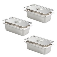 3 Pack Stainless Steel Anti-Jam 1/3 4-Inch Hotel Pans with Notched lid, Comme...