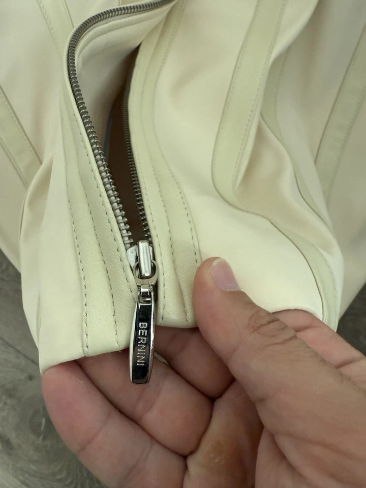 Chaqueta de Cuero Bernini Crema/Blanco Hombre XL Hecha en Italia Excelente Estado Foto 3 de 4