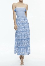 Alice + Olivia Blue and White Marna Tie Strap Maxi Dress Smocked Sz12  NWT $695