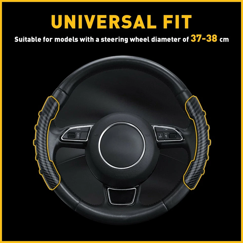 2 Fibra de Carbono para Volante Coche 37cm-39cm Cubierta Elevadora Antideslizante Universal Foto 3 de 4