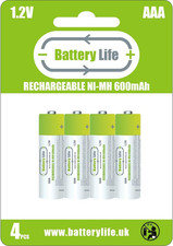 AAA Rechargeable Batteries (4 Pack) 600Mah Ni-Mh 1.2V Household UK Brand 9.99 per battery