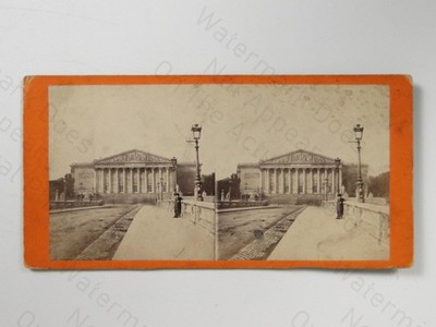 French Stereoview Card Palais Bourbon Paris Pont De LA Concorde C1860s