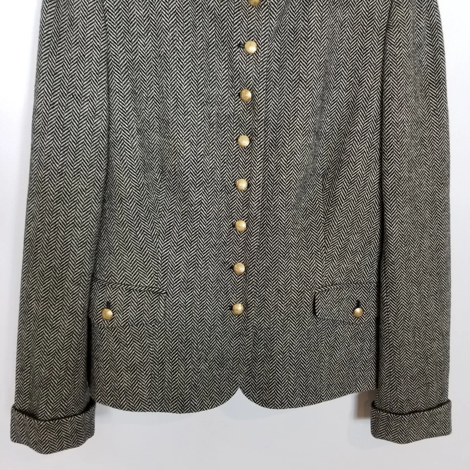 VTG Chaps Womens Wool Blend Jacket Blazer Sz XL Gray Herringbone Gold Button  - Image 3 of 4