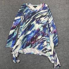 Karen Kane Top Womens Large L Blue Long Sleeve Tunic Flow Stretch Long Sleeve