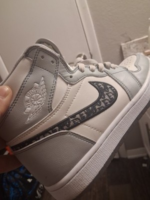 Dior Air Jordan 1 High Top Men's Leather Sneakers Gray/White Lace Up 1844/8500