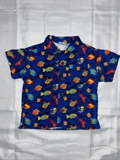 Vintage OP Sport Pool Shirt; 90s Fish Print; Terrycloth Lined; Size 18 Months