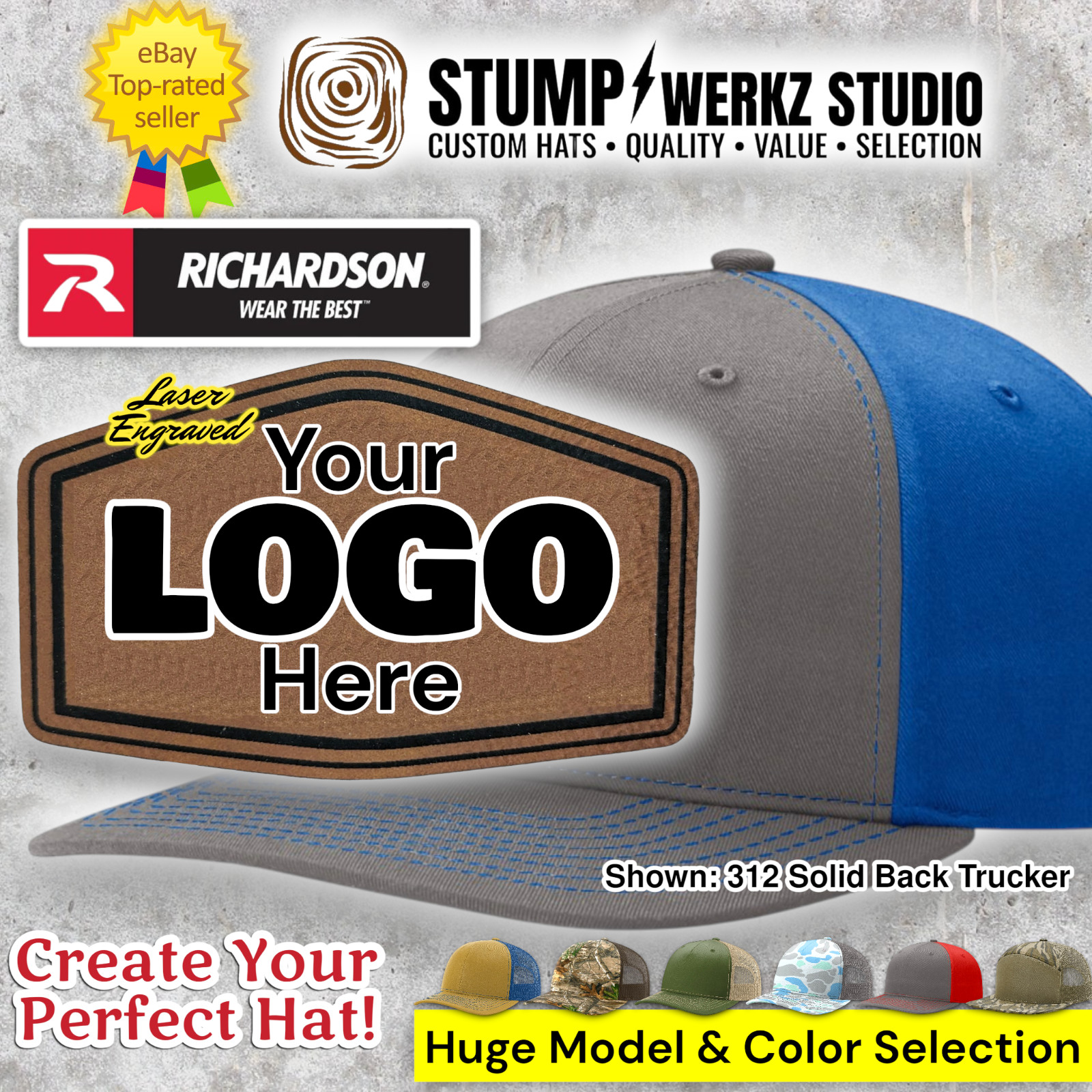 Custom Logo Hat Trucker Baseball Cap Richardson 112 312 168 Leather Patch Promo
