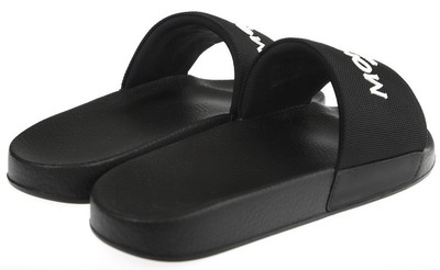 NEW MONCLER BLACK BASILE X RAISED LOGO RUBBER SLIDE SANDALS UNISEX 40 MONCLER | Men main image 4