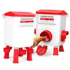 Chicken Feeder and Waterer Set, Chicken Coop Accessories with Hanging 12KG Red