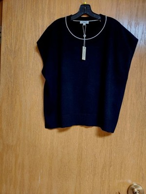 Black Oversize Short Sleeve Knit Top. White Trim Accent. Med. NWT. Max Studio. 