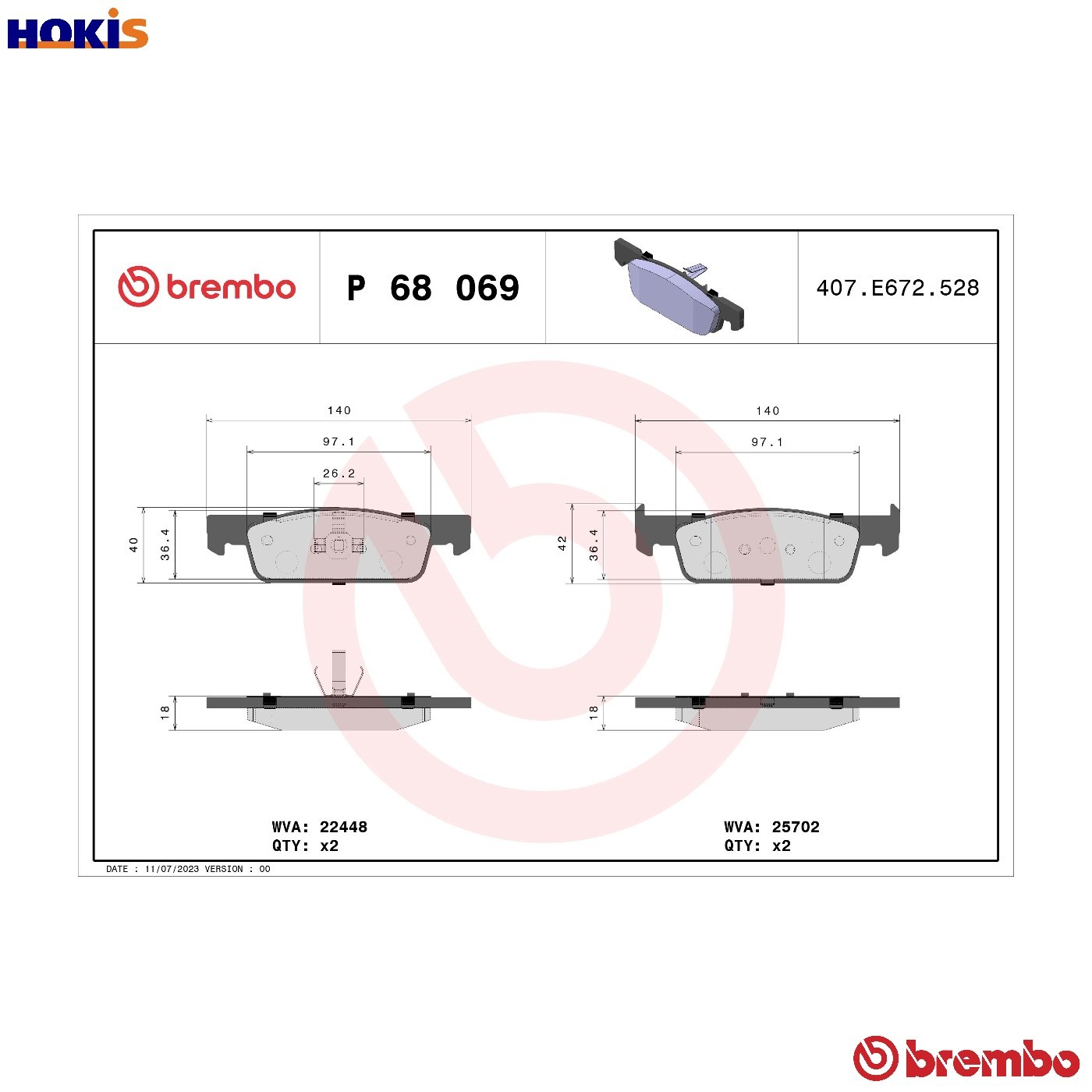 BRAKE PAD SET DISC BRAKE P 68 069 FOR RENAULT DACIA D4F 732 1.1L 4cyl 1.1L 4cyl