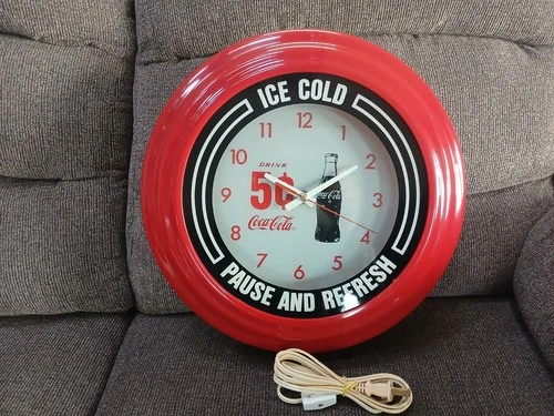 Vintage Coke Nostalgic Diner Clock Lighted Ice Cold Pause and Refresh 5 Cents