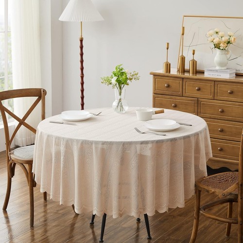 Warm Home Designs Lace Round Tablecloth. Tablecloth: 70", Linen - Picture 2 of 4