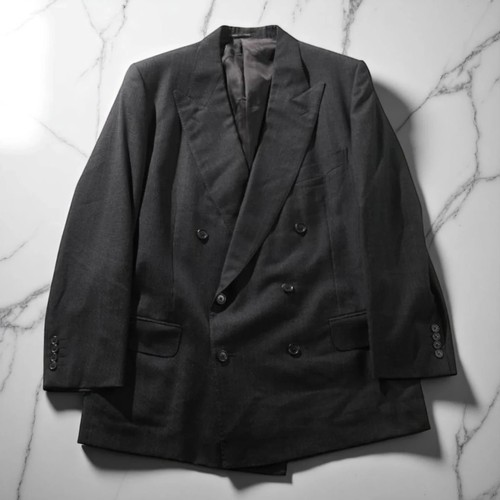 Dunhill, Dunhill Vintage Double-Breasted Suit Set Grey Stripe Wool Total Cover Used