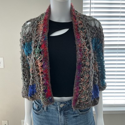 Cardigan Handmade OOAK Upcycled Silk Wool FiberArt Lace Cropped Small Chrochet