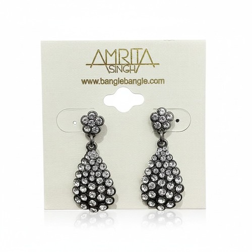 Amrita Singh Women's Gunmetal Plated Crystal Pierced Dangle Earrings NWT