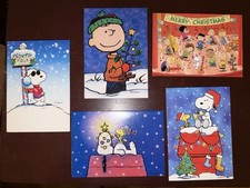 Set Of 5 Christmas Cards Charlie Brown Snoopy Peanuts Gang