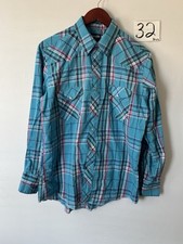 Vintage Wrangler Cowboy Cut Western Shirt Mens Pearl Snap USA Teal XL Long Tail