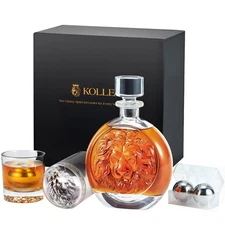 Engraved Lion Whiskey Decanter Set Gift for Men, Including 2 Lion-Engraved Sh...