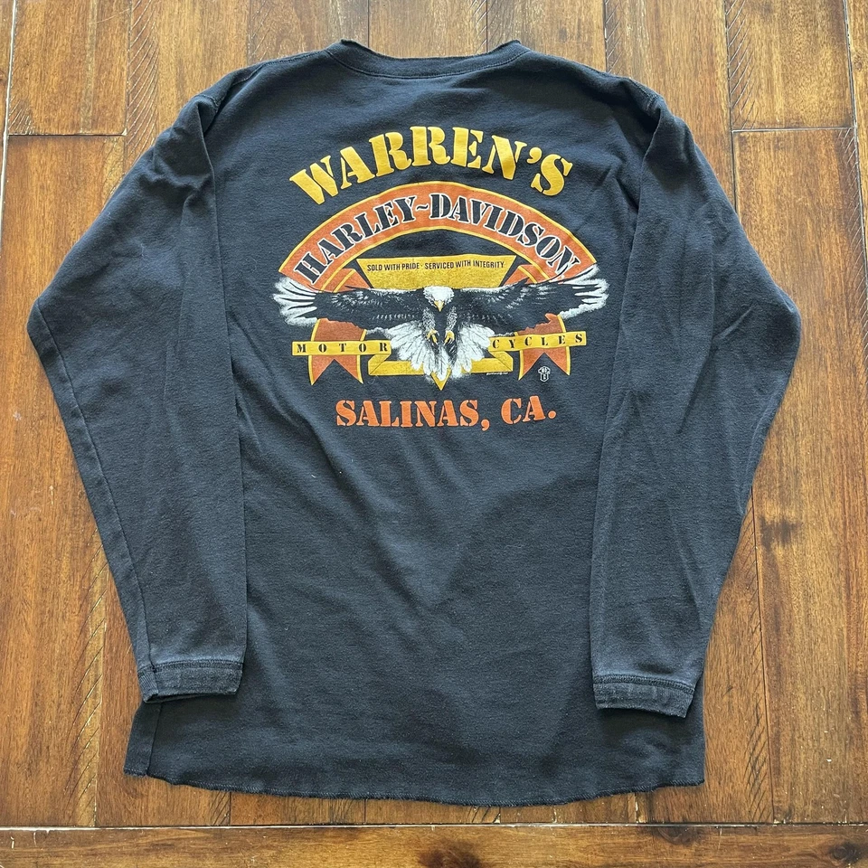 Camisa Harley-Davidson De Colección Para Hombres XL Negra Henley Warren's Salinas CA 90s Foto 2 de 4