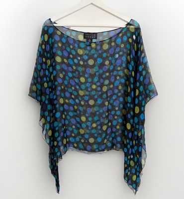 Vtg 100% Silk Women s XL Sheer Poncho Phoebe Buffay 90s PolkaDot Top Whimsigoth