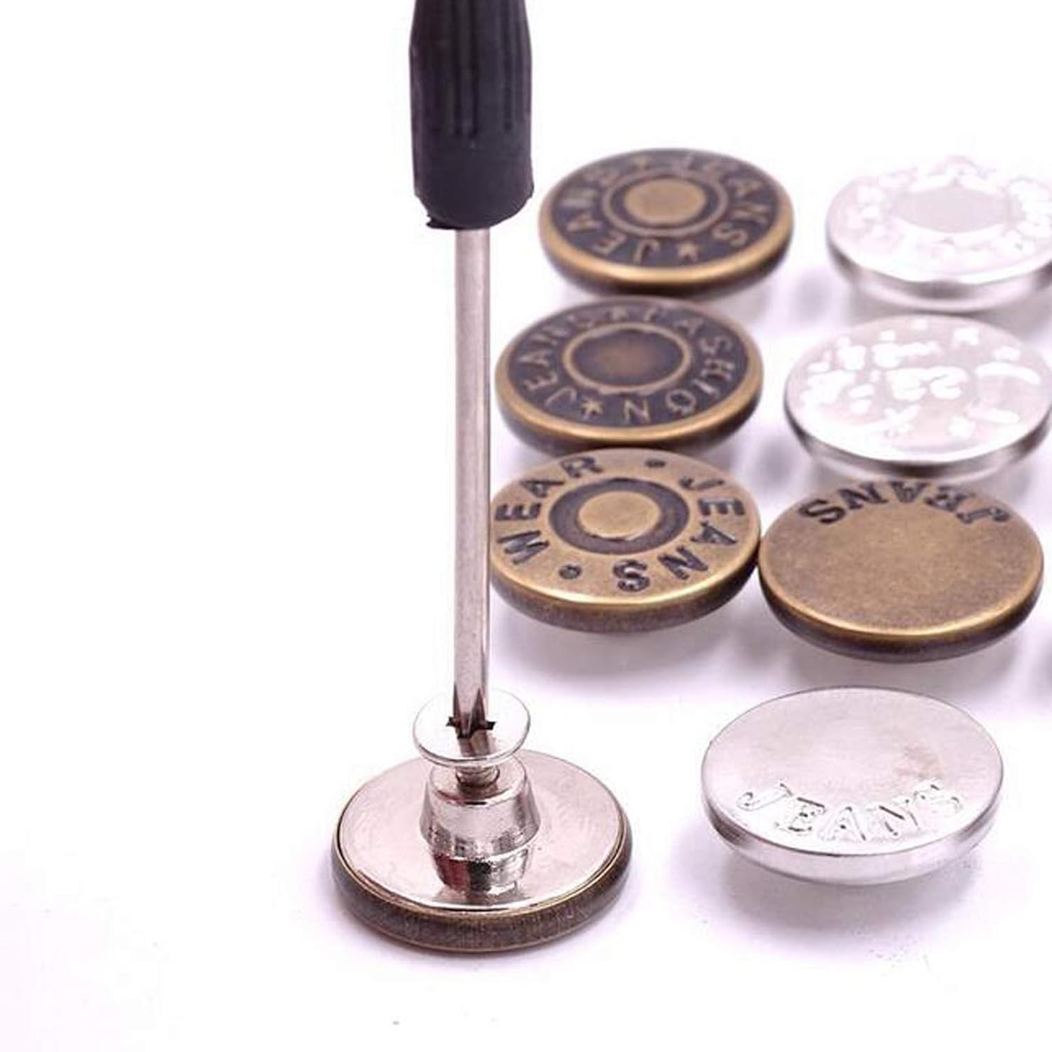 Arokimi Jeans Buttons Replacement, Instant No Sew for 17MM, Metallic 