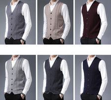 Men's Classic V Neck Wool Blend Sweater Vest Sleeveless Knit Cardigan Jumpers