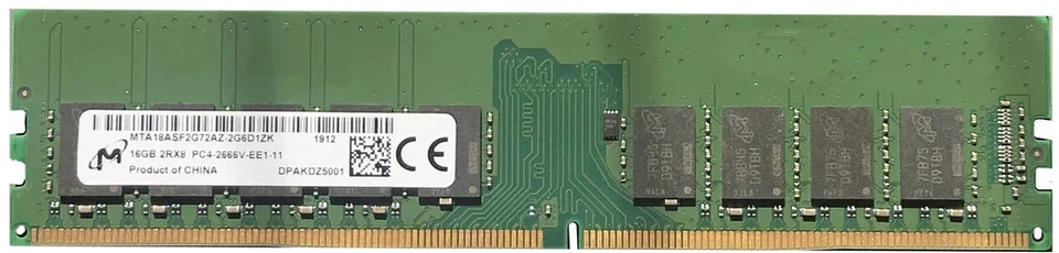 Micron 16GB DDR4 2666MHz 2Rx8 PC4-2666V-EE1 MTA18ASF2G72AZ-2G6D1Z1 ECC UDIMM RAM Foto 2 de 2